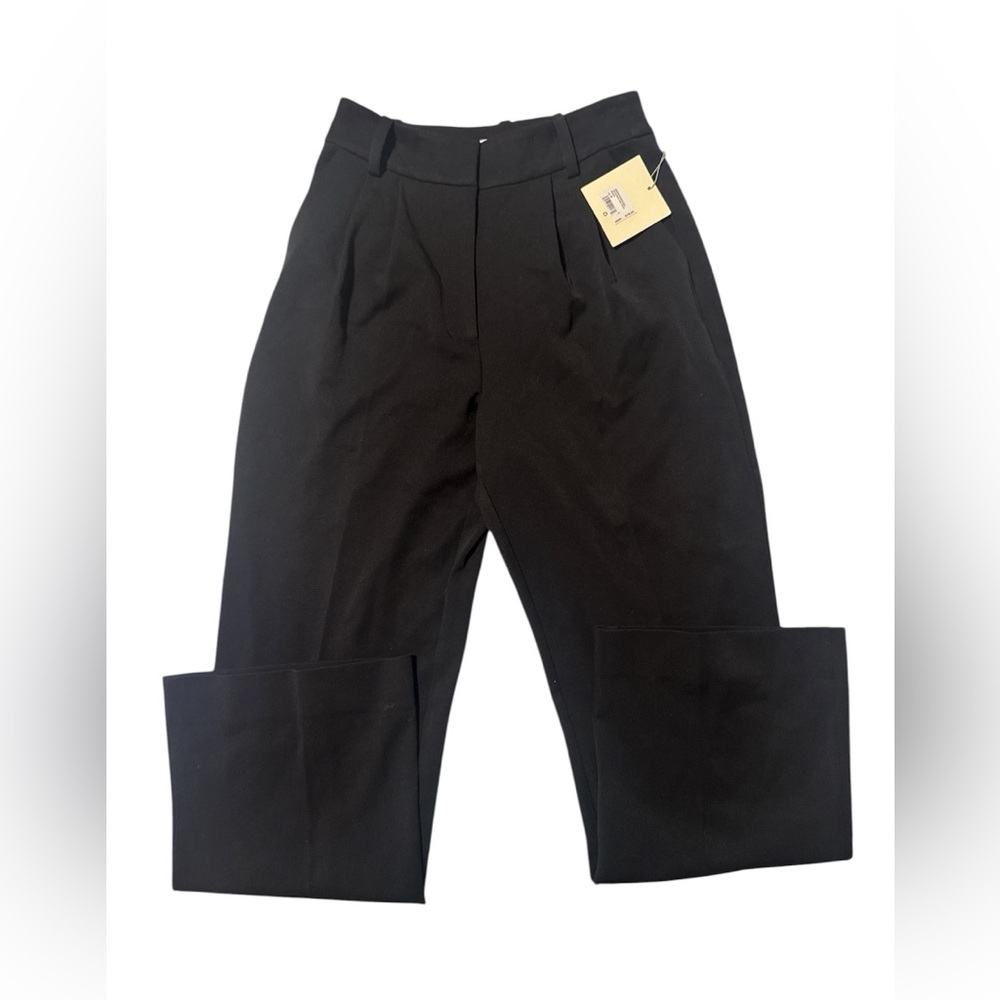 Favorite Daughter Black High-Waist Pleated Trousers with Cuffed Hem